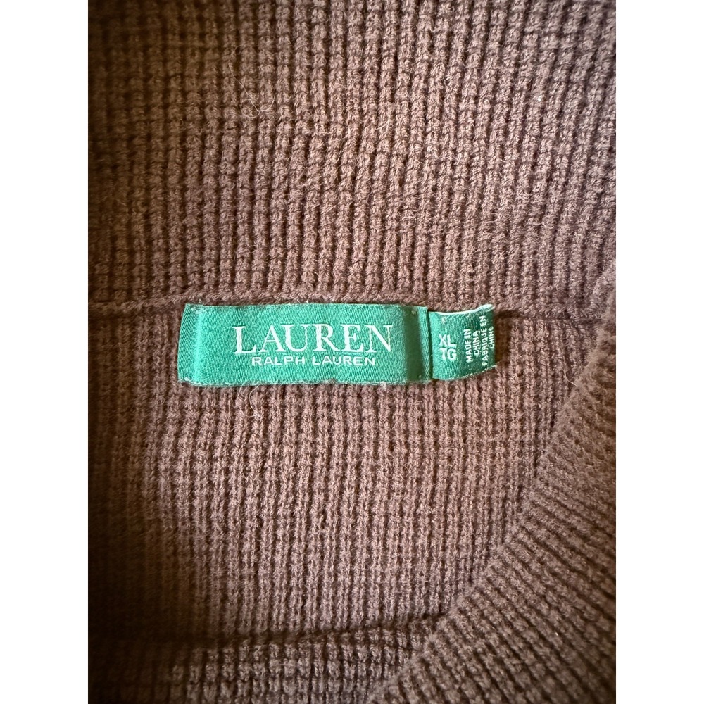 Lauren Ralph Lauren Brown Knit Cowl Neck Pullover Sweater S/M Cotton Drawstring - Picture 10 of 15